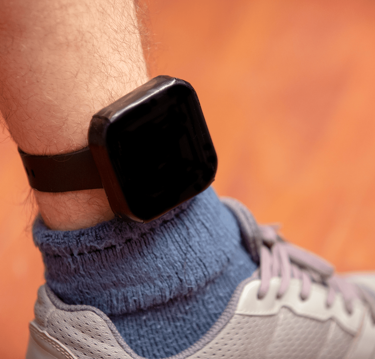 Close-up of ankle-worn smartwatch